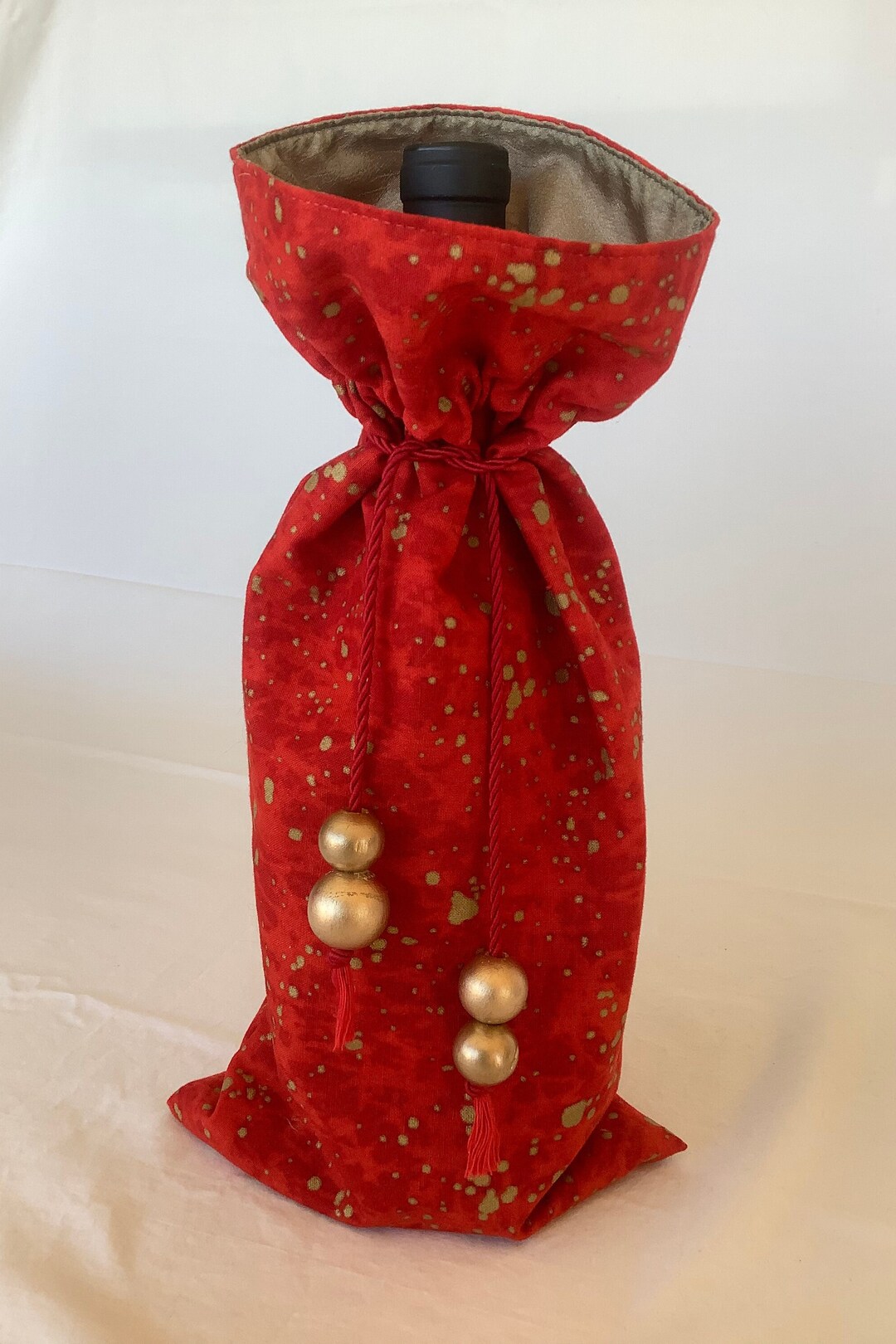 Reversible Red/gold Fleck and Gold Wine Bottle Bag, Wine Bag, Gift Bag