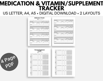 Medication Tracker Printable丨Vitamin and Supplement Tracker丨Medication List Organizer丨Medication Log Printable丨Supplement Tracker