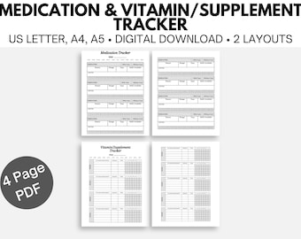 Medication Tracker Printable丨Vitamin and Supplement Tracker丨Medication List Organizer丨Medication Log Printable丨Supplement Tracker