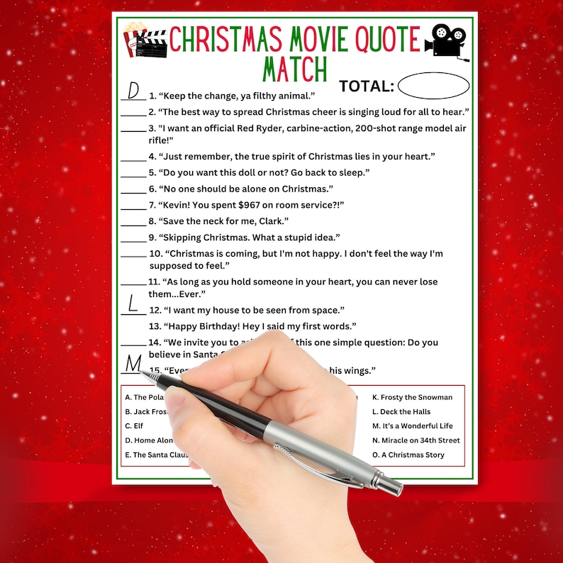 Christmas Movie Quote Trivia Game Christmas Movie Quote Match Game
