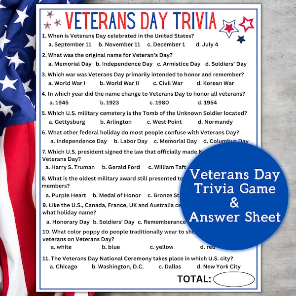 Veterans Day Trivia | Veterans Day Trivia Game | Veterans Day Questions and Answers | Veterans Day Printable | Veterans Day Printable