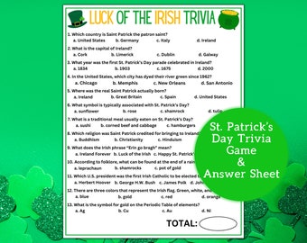 St Patrick's Day Trivia Game丨St Patricks Day Trivia Printable丨St Patricks Party Game丨St Paddys Day Trivia