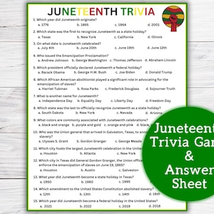 Juneteenth Trivia Game Printable | African American History Quiz | Juneteenth Quiz | Juneteenth Party Game | Instant Download