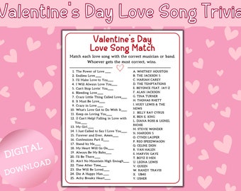 Valentine's Love Song Trivia Game丨Love Song Match Game丨Valentine's Day Game丨Valentine's Day Game Printable