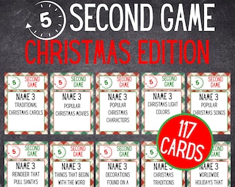 Christmas 5 Second Game | Printable Christmas Game | Christmas Party Game | Christmas Game Adults Family Kids | Christmas Trivia