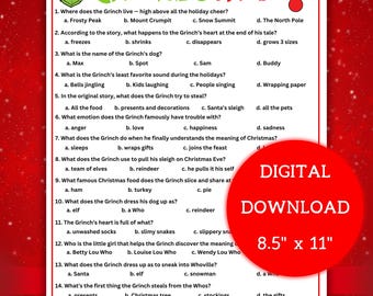 Grinch Trivia Game Printable | Christmas Trivia Game | Grinchmas Games | Christmas Party Game | Instant Download
