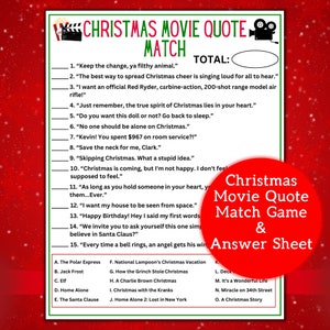 Christmas Movie Quote Trivia Game | Christmas Movie Quote Match Game | Christmas Party Game | Holiday Party Games | Kids & Adults