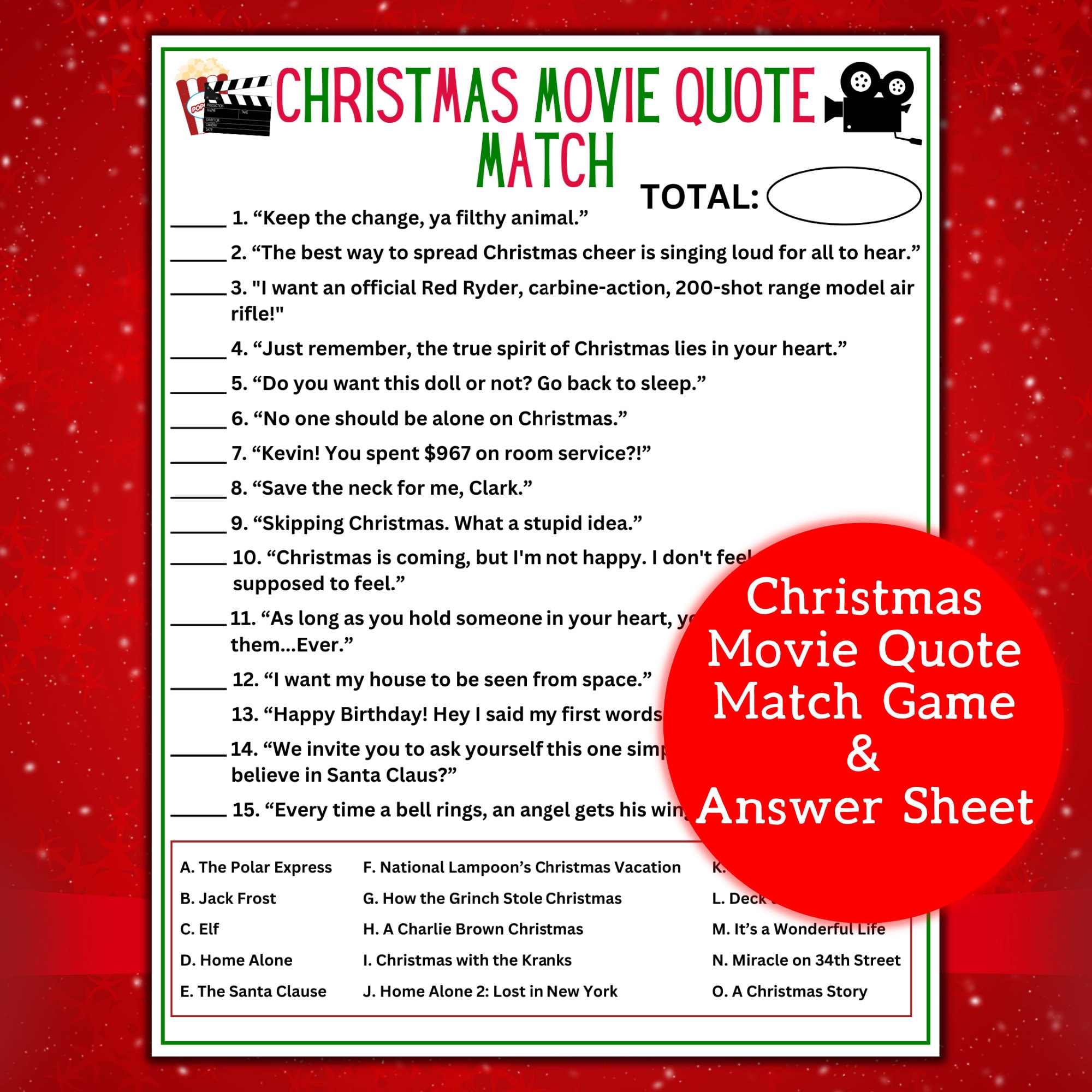 christmas movie quote trivia game | christmas movie quote match