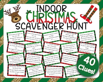 Indoor Christmas Treasure Hunt丨Christmas Scavenger Hunt Cards丨Christmas Scavenger Hunt Riddles丨Christmas Treasure Hunt Clues