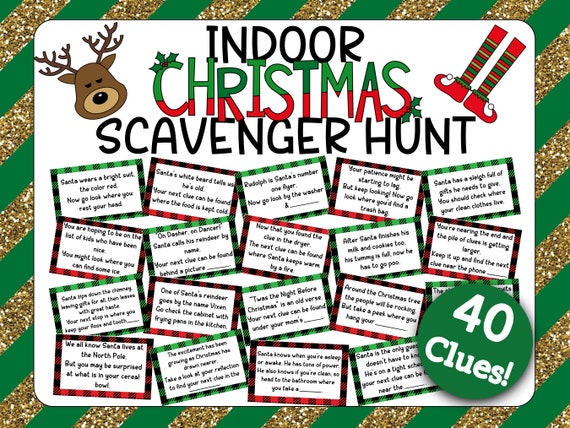 Indoor Christmas Treasure Hunt丨Christmas Scavenger Hunt Cards丨Christmas Scavenger Hunt Riddles丨Christmas Treasure Hunt Clues