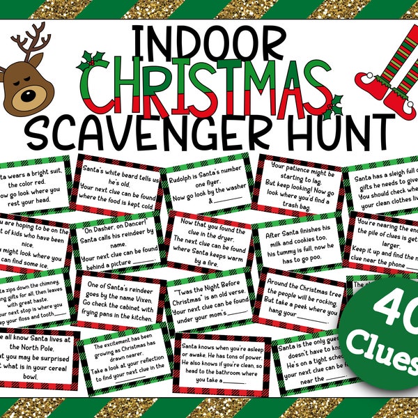 Indoor Christmas Treasure Hunt丨Christmas Scavenger Hunt Cards丨Christmas Scavenger Hunt Riddles丨Christmas Treasure Hunt Clues