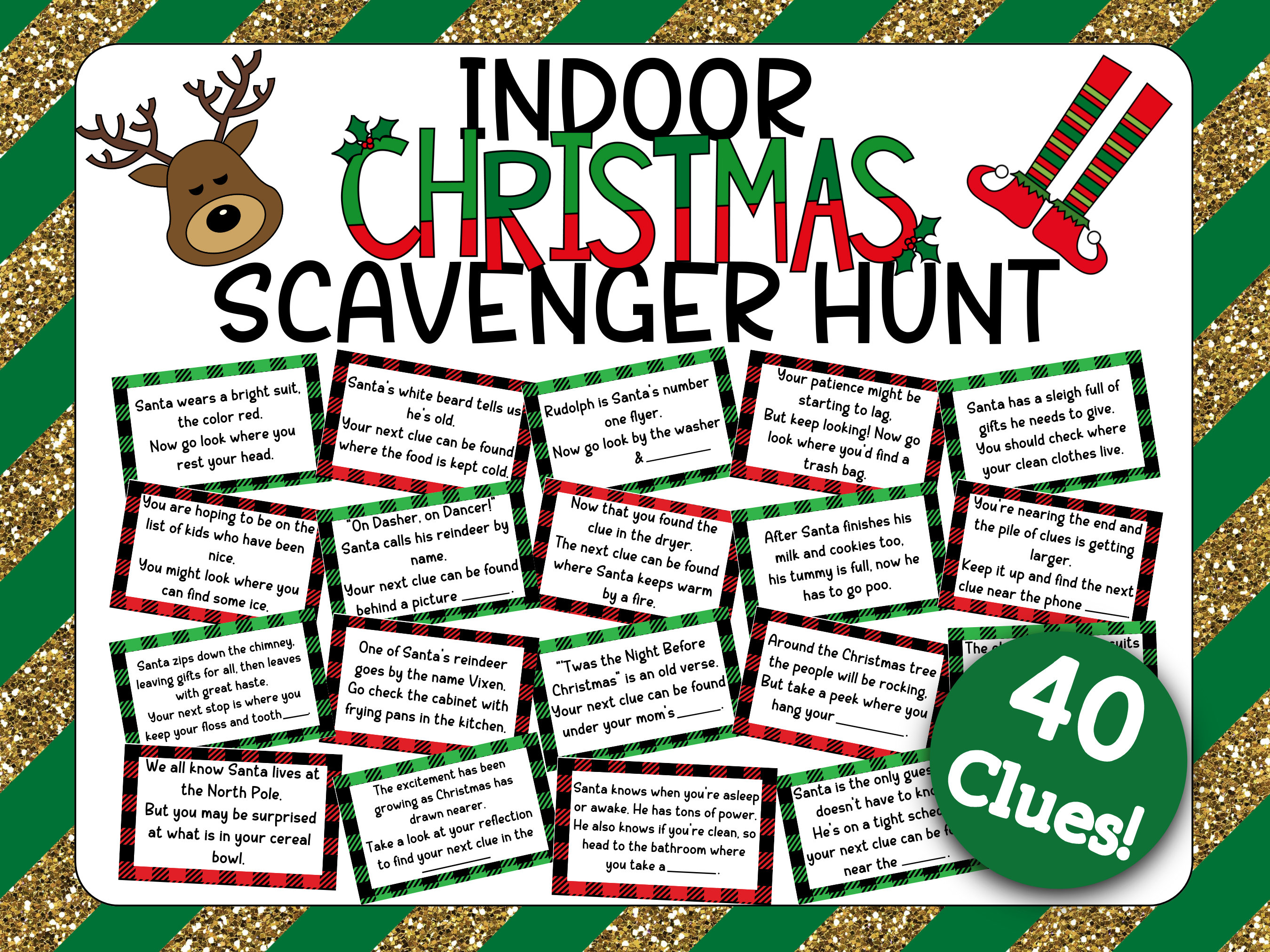 Indoor Christmas Treasure Hunt christmas Scavenger Hunt Cards