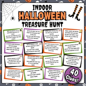 Indoor Halloween Scavenger Hunt | Halloween Scavenger Hunt Clues | Halloween Treasure Hunt Riddles | Halloween Treasure Hunt Clues