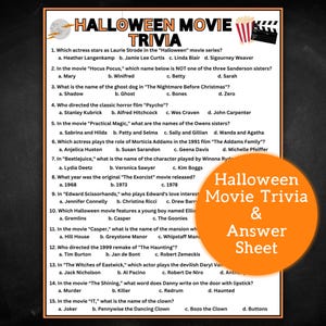 Halloween Movie Trivia | Halloween Movies Trivia Questions | Halloween Trivia Game | Halloween Printable | Halloween Game | Instant Download