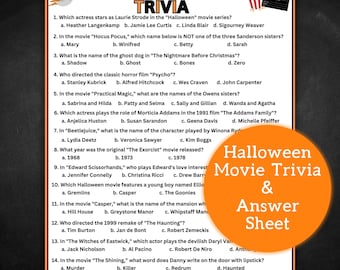 Halloween-filmquiz | Trivialfrågor om Halloween-filmer | Halloween-quizspel | Utskrivbart Halloween | Halloween-spel | Direktnedladdning