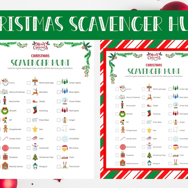 Christmas Lights Scavenger Hunt丨Christmas Scavenger Hunt丨Christmas Lights Car Ride Game丨Printable Christmas Game丨Christmas Games for Family