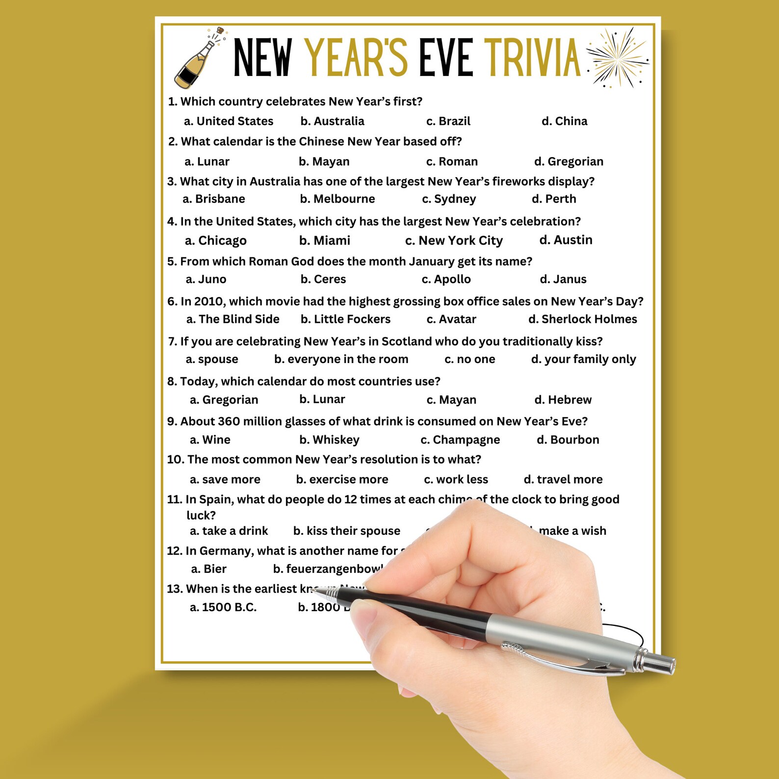 New Years Eve Trivia丨new Years Trivia Game丨new Years Eve Game丨new Years ...