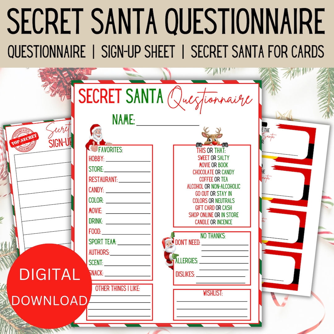 Secret Santa Questionnaire Printable丨secret Santa Survey丨secret Santa