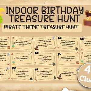 Búsqueda del tesoro de cumpleaños en interiores - Tema pirata / Pistas de búsqueda del tesoro de cumpleaños / Acertijos de búsqueda del tesoro de cumpleaños / Búsqueda del tesoro imprimible