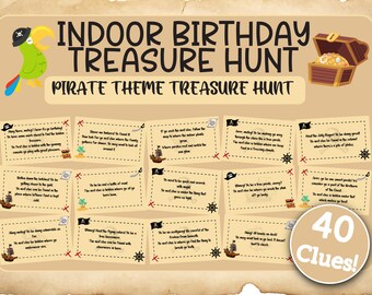 Indoor Birthday Treasure Hunt - Pirate Theme | Birthday Scavenger Hunt Clues | Birthday Scavenger Hunt Riddles | Printable Treasure Hunt