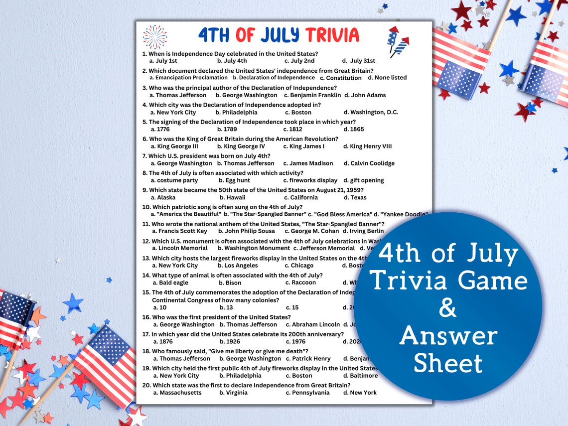 Printable USA Trivia Game | Independence Day Trivia Printable | 4th of ...