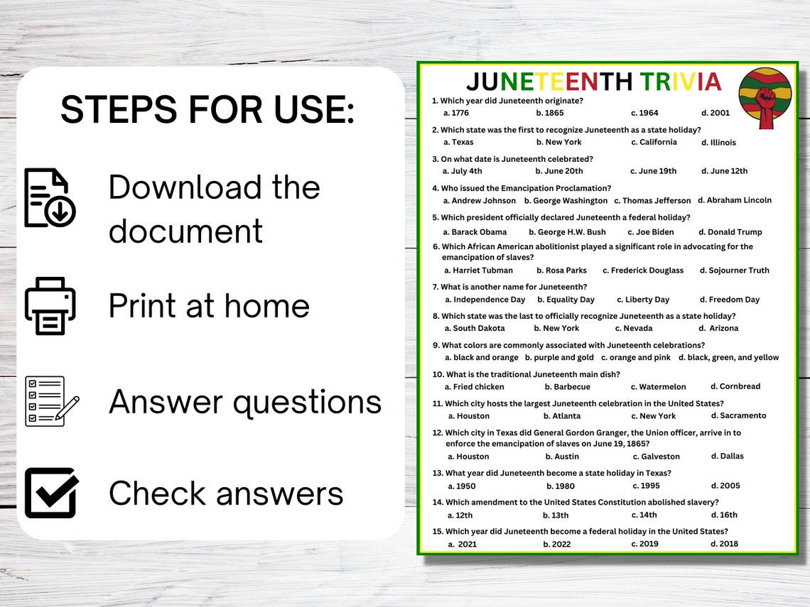 Juneteenth Trivia Game Printable African American History Quiz ...