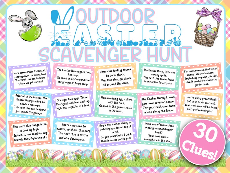 Outdoor Easter Scavenger Hunt丨Easter Scavenger Hunt Clues丨Easter Scavenger Hunt Riddles丨Eater Egg Treasure Hunt Clues image 1