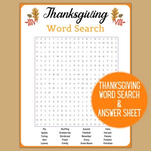 Thanksgiving Word Search丨Thanksgiving Word Search Printable丨Thanksgiving Games Printable丨Thanksgiving Word Search Puzzle