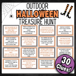 Caça ao tesouro de Halloween para crianças 丨 Caça ao tesouro ao ar livre 丨 Enigmas de caça ao tesouro 丨 Pistas de caça ao tesouro 丨 Jogos de Halloween para impressão para crianças