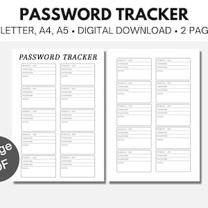 Password Tracker丨Password Log丨Password Organizer丨Password Keeper丨Printable Password Tracker丨Printable Journal Page丨Password List