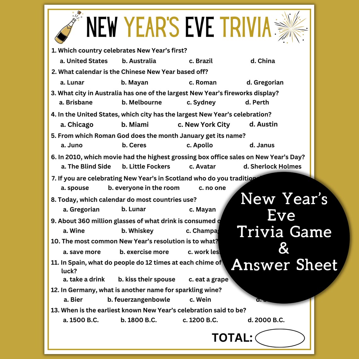 New Years Eve Trivia丨new Years Trivia Game丨new Years Eve Game丨new Years ...