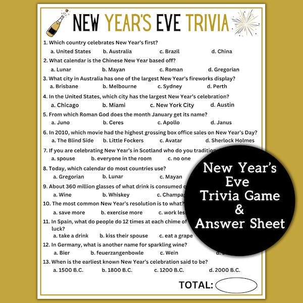 New Years Eve Trivia丨New Years Trivia Game丨New Years Eve Game丨New Years Eve Party Games丨Family Game for New Years