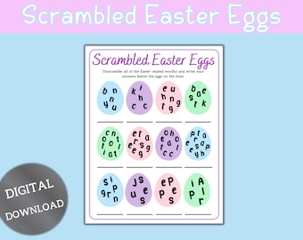 Printable Easter Game丨Easter Word Scramble丨Scrambled Eggs丨Easter Party Games