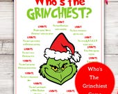 Who's the Grinchiest丨Who is the Grinchiest丨Grinchmas Printable Game丨Printable Grinch Party Game丨Adult and Kids Christmas Game