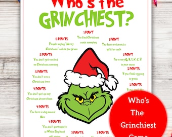 Who's the Grinchiest丨Who is the Grinchiest丨Grinchmas Printable Game丨Printable Grinch Party Game丨Adult and Kids Christmas Game