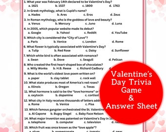 Valentines Day Trivia Game丨Valentines Trivia Game丨Valentines Day Game丨Printable Valentines Game