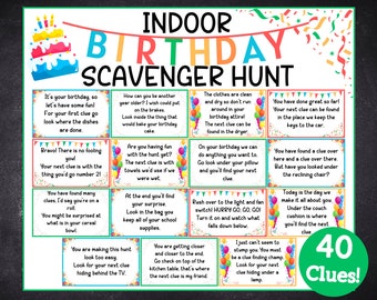 Birthday Scavenger Hunt for Kids | Indoor Birthday Treasure Hunt for Kids | Birthday Printable Game for Kids | Indoor Scavenger Hunt Clues