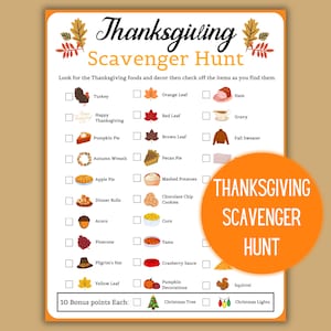 Thanksgiving Scavenger Hunt for Kids | Thanksgiving Scavenger Hunt Printable | Thanksgiving Printable Game | Thanksgiving Party Game