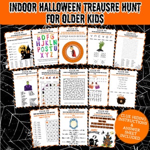 Caça ao tesouro interna de Halloween para crianças mais velhas | Caça ao tesouro do Dia das Bruxas | Atividade de Halloween para crianças e adolescentes | Jogos e quebra-cabeças