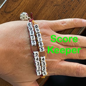 Custom Pickleball Scorekeeper -  white beads, with charm - unisex size