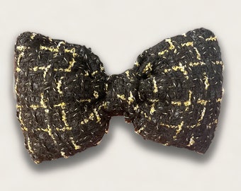 black and gold tweed hair bow