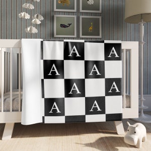 Initial Checkered Throw Blanket - More Color Options | Nursery Blanket | Sofa Throw Blanket | Designer Throw Blanket | Minimal