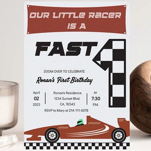 First Birthday Invitation, Race Car Invitation, Red Race Car Birthday, 1st Birthday, Editable Digital Template, INSTANT DOWNLOAD