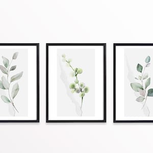 botanical leaf prints, trio of contemporary leaf prints, A4 set of simple nature prints, triple nature theme print living room