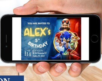 Sonic Birthday Invitation, Personalized Kids Party Invite (PDF & PNG)