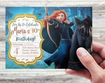 Verjaardagsuitnodiging Princess Merida, bewerkbaar kinderfeestje (pdf en png)