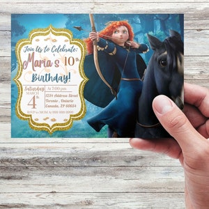 Princess Merida BRAVE BIRTHDAY Merida Editable Party Invitation Kids Card Invite Custom Personalized Pdf & PNG Print and Thank you Card!