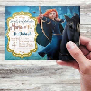 Princess Merida BRAVE BIRTHDAY Merida Editable Party Invitation Kids Card Invite Custom Personalized Pdf & PNG Print and Thank you Card!