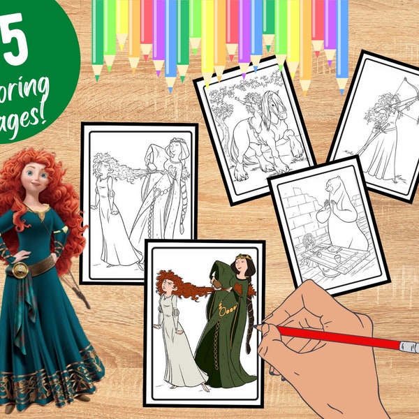 Brave Princess Merida Coloring Pages for Kids Printable Pdf Files Print and color BIRTHDAY Gift, INSTANT DOWNLOAD, Tsum Tsum party  !
