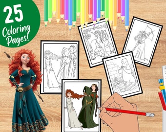 Brave Princess Merida Coloring Pages for Kids Printable Pdf Files Print and color BIRTHDAY Gift, INSTANT DOWNLOAD, Tsum Tsum party  !